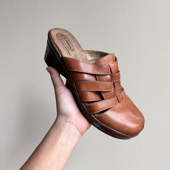 Dr. Scholl's Shoes - Dr. Scholl's Cognac Leather Mules with Woven Design